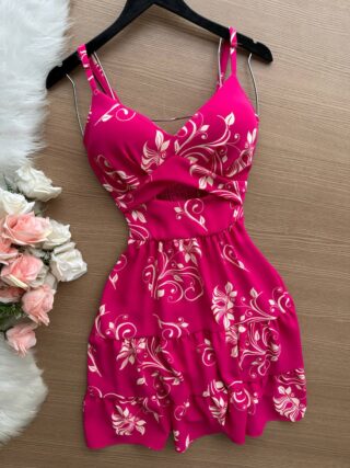 Vestido Curto Ayla c/ Detalhe Aberto no Decote Estampado – Nude - Sempre Linda Loja