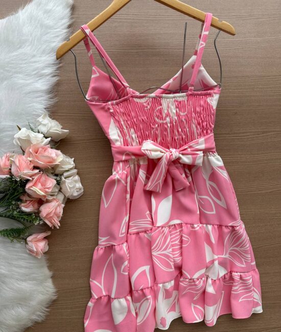 Vestido Curto Ayla c/ Detalhe Aberto no Decote Estampado – Nude - Sempre Linda Loja