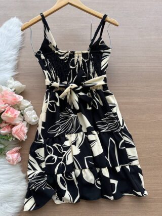 Vestido Curto Ayla c/ Detalhe Aberto no Decote Estampado – Nude - Sempre Linda Loja