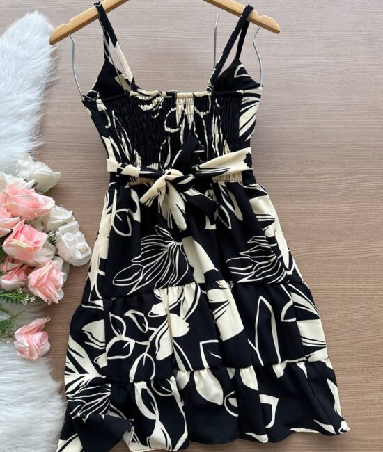 Vestido Curto Ayla c/ Detalhe Aberto no Decote Estampado – Nude - Sempre Linda Loja