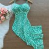 Vestido Midi Livia Crepe Alcinha Busto Detalhalhado c/ Fenda Florido - Verde Água - Sempre Linda Loja