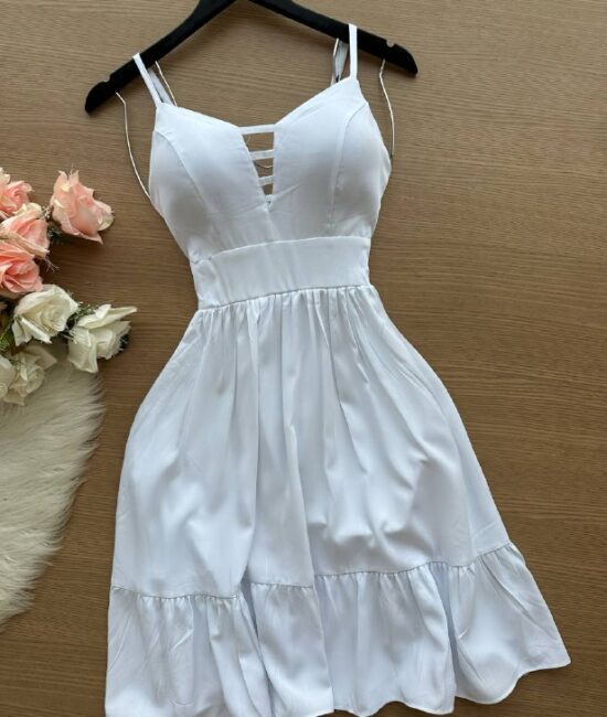 Vestido Yasmin Curto c/ Detalhe no Decote – Branco - Sempre Linda Loja