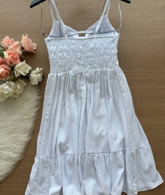 Vestido Yasmin Curto c/ Detalhe no Decote – Branco - Sempre Linda Loja