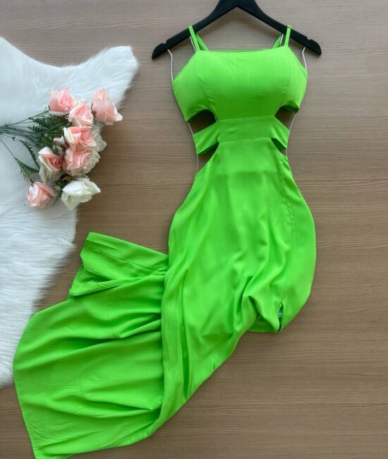 Vestido Longo Flavia Viscolinho - Verde Lima - Sempre Linda Loja