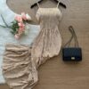 Vestido Longo Lavínia Listrado – Nude - Sempre Linda Loja