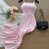 Vestido Longo Lavínia Listrado – Nude - Sempre Linda Loja