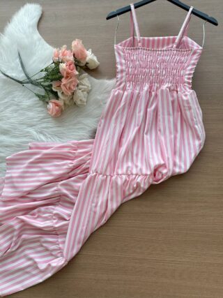 Vestido Longo Lavínia Listrado – Nude - Sempre Linda Loja